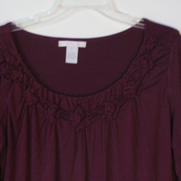 * 2/$15 Design Story Blouse Large EUC Purple Half Sleeve Top Stretch Super Soft - Picture 2 of 3